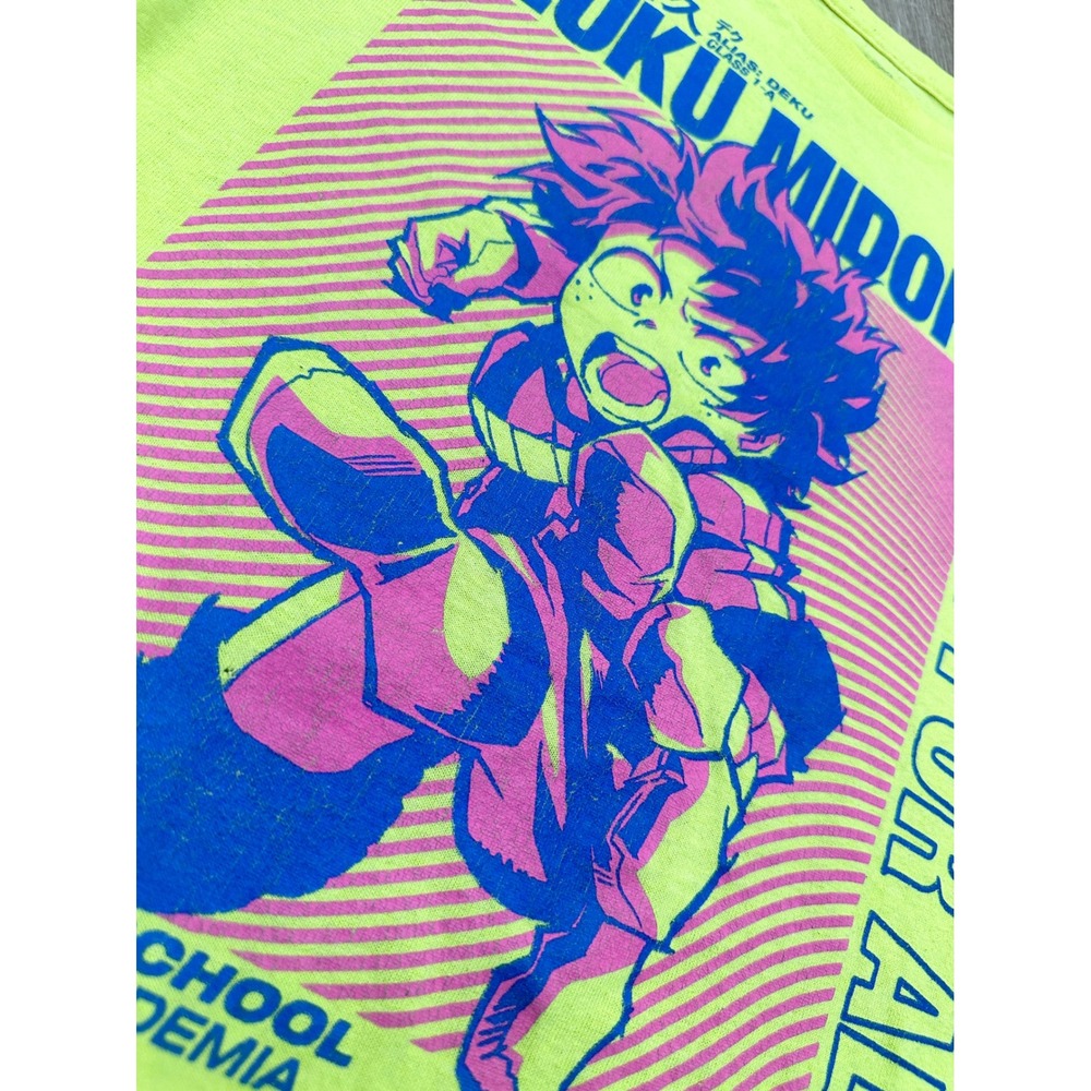 My‎ Hero Academia Deku One For All Graphic T Shirt Neon Yellow Size M READ